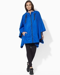 A weather-resistant windbreaker in a chic poncho silhouette is constructed from microfiber for maximum comfort and an easy swing. A weather-resistant windbreaker in a chic poncho silhouette is constructed from microfiber for maximum comfort and an easy swing.