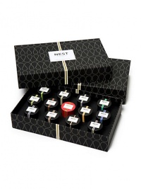 The NEST Luxe Votive Set consists of individual votive candles representing each of the 12 NEST Everyday Fragrances as well as NEST Holiday. Each votive is wrapped in a distinctive band unique to each scent. Approximate burn time is 4-5 hours. 0.95 oz. each. The NEST Luxe Votive Set consists of individual votive candles representing each of the 12 NEST Everyday Fragrances as well as NEST Holiday. Each votive is wrapped in a distinctive band unique to each scent. Approximate burn time is 4-5 hours. 0.95 oz. each.