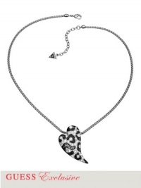 GUESS Silver-Tone Leopard-Print Heart Necklace, SILVER GUESS Silver-Tone Leopard-Print Heart Necklace, SILVER