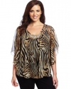 Karen Kane Women's Plus-Size Beaded Angel Top, Tiger, 3X