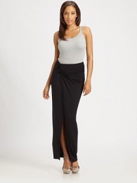 Featuring a seductive slit, this modal skirt ensures an irresistible fit courtesy of a hint of stretch.Elasticized waistbandWraparound frontFront slitPull-on styleAbout 43 long96% modal/4% elastaneDry cleanImported Model shown is 5'10 (177cm) wearing US size Small. Featuring a seductive slit, this modal skirt ensures an irresistible fit courtesy of a hint of stretch.Elasticized waistbandWraparound frontFront slitPull-on styleAbout 43 long96% modal/4% elastaneDry cleanImported Model shown is 5'10 (177cm) wearing US size Small.