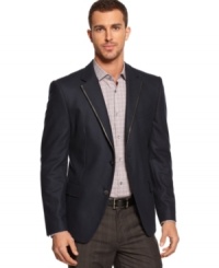 Clean up well with this leather trip blazer with a modern touch from BOSS Black. Clean up well with this leather trip blazer with a modern touch from BOSS Black.