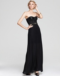 Dazzle your guests in this stunning Alice + Olivia dress. With a flattering bustier-style bodice and dramatic, floor-skimming drape, this strapless knockout elevates the wow factor to an entirely new level of glamour. Dazzle your guests in this stunning Alice + Olivia dress. With a flattering bustier-style bodice and dramatic, floor-skimming drape, this strapless knockout elevates the wow factor to an entirely new level of glamour.
