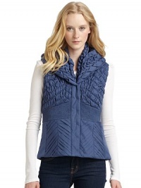 THE LOOKQuilted braided detail, front and backLayered shawl collarConcealed snap closureSmocked waistDual zip pocketsTHE FITAbout 22 from shoulder to hemTHE MATERIALPolyesterFill: 80% down/20% featherFully linedCARE & ORIGINDry cleanImportedModel shown is 5'10 (177cm) wearing US size 4. THE LOOKQuilted braided detail, front and backLayered shawl collarConcealed snap closureSmocked waistDual zip pocketsTHE FITAbout 22 from shoulder to hemTHE MATERIALPolyesterFill: 80% down/20% featherFully linedCARE & ORIGINDry cleanImportedModel shown is 5'10 (177cm) wearing US size 4.