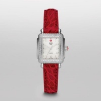 Michele Woman's MWW06D000005 Deco Mini Diamond Garnet Alligator Watch Michele Woman's MWW06D000005 Deco Mini Diamond Garnet Alligator Watch