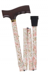 Duro-Med Adjustable Folding Fancy Cane with Derby Top Wood Handle, Beige Floral Duro-Med Adjustable Folding Fancy Cane with Derby Top Wood Handle, Beige Floral