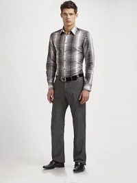 Modern geometric pattern masterfully tailored in pure Italian cotton with a button-front silhouette.Point collar Button-front Long sleeves with barrel cuffs Cotton; dry clean or machine wash Imported of Italian fabric Modern geometric pattern masterfully tailored in pure Italian cotton with a button-front silhouette.Point collar Button-front Long sleeves with barrel cuffs Cotton; dry clean or machine wash Imported of Italian fabric