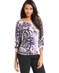 Looking for an easy way to freshen your fall wardrobe? Subtle details like blouson sleeves and a rich-looking print update Alfani's petite top. Looking for an easy way to freshen your fall wardrobe? Subtle details like blouson sleeves and a rich-looking print update Alfani's petite top.