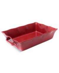 Totally solid. Go with the flow from oven to table with this large baker by Marcela for Prima Design. A rich color and ruffled edges combine to make the everyday essential as stylish as it is durable. Totally solid. Go with the flow from oven to table with this large baker by Marcela for Prima Design. A rich color and ruffled edges combine to make the everyday essential as stylish as it is durable.