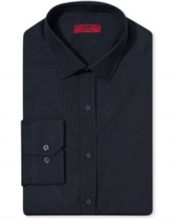 A subtle check pattern makes this Alfani dress shirt a must-have for tailored, smart dressing. A subtle check pattern makes this Alfani dress shirt a must-have for tailored, smart dressing.