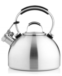Perfect for posh gatherings, this sleek, stainless steel tea kettle is accented with a soft, silicone rubber handle in coordinating colors. When water comes to a boil, a harmonious whistle lets you know it's tea time. Hassle-free replacement warranty. Perfect for posh gatherings, this sleek, stainless steel tea kettle is accented with a soft, silicone rubber handle in coordinating colors. When water comes to a boil, a harmonious whistle lets you know it's tea time. Hassle-free replacement warranty.