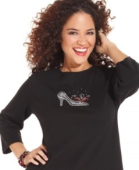 Celebrate the holidays in style with Karen Scott's plus size tee, featuring a high heel-print. Celebrate the holidays in style with Karen Scott's plus size tee, featuring a high heel-print.