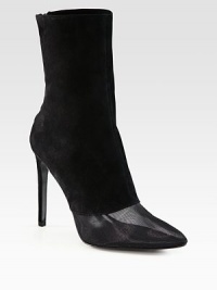 Front mesh paneling makes for a sexy suede silhouette, with a feminine point toe and easy back zip. Self-covered heel, 4½ (115mm)Shaft, 7½Leg circumference, 9½Mesh and suede upperPoint toeBack zipLeather lining and solePadded insoleImported Front mesh paneling makes for a sexy suede silhouette, with a feminine point toe and easy back zip. Self-covered heel, 4½ (115mm)Shaft, 7½Leg circumference, 9½Mesh and suede upperPoint toeBack zipLeather lining and solePadded insoleImported