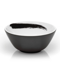 Work of art. A black exterior contrasts the bold Brushstroke motif in this sleek yet sturdy cereal bowl, turning any meal into a true masterpiece. By Mikasa. Work of art. A black exterior contrasts the bold Brushstroke motif in this sleek yet sturdy cereal bowl, turning any meal into a true masterpiece. By Mikasa.