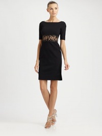 Featuring an irresistible lace waist detail, a simply sophisticated sheath with an incredible fit.BoatneckElbow-length sleevesLace waist detailSide zipperAbout 22 from natural waistRayon/nylon/elastaneDry cleanMade in Italy of imported fabricSIZE & FIT Model shown is 5'10½ (179cm) wearing a US size 4. Featuring an irresistible lace waist detail, a simply sophisticated sheath with an incredible fit.BoatneckElbow-length sleevesLace waist detailSide zipperAbout 22 from natural waistRayon/nylon/elastaneDry cleanMade in Italy of imported fabricSIZE & FIT Model shown is 5'10½ (179cm) wearing a US size 4.