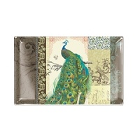 Fringe large, rectangle transferware glass tray with single peacock image. Dimensions are 16 x 10. Fringe large, rectangle transferware glass tray with single peacock image. Dimensions are 16 x 10.