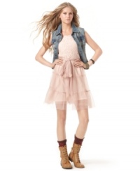 Designed with a lace bodice and skirt of filmy tulle, American Rag's a-line dress is totally versatile! Pair the frock with pumps for a pretty party look or rough it up with combat boots for a girly-meets-gritty day ensemble. Designed with a lace bodice and skirt of filmy tulle, American Rag's a-line dress is totally versatile! Pair the frock with pumps for a pretty party look or rough it up with combat boots for a girly-meets-gritty day ensemble.