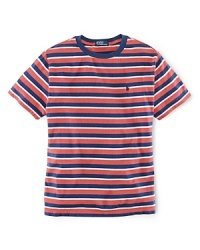 Crafted from super-soft cotton jersey, an essential tee is adorned with a bold, striped pattern for preppy appeal. Crafted from super-soft cotton jersey, an essential tee is adorned with a bold, striped pattern for preppy appeal.