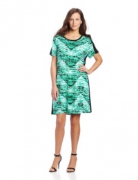 Calvin Klein Women's Printed T Shirt Dress, Emerald/Nile Multi, 2X