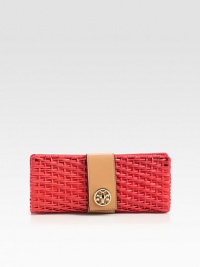 A bright and unique style in woven lacquered rattan and luxurious leather.Turn-lock strap closureOne inside open pocketCotton lining10W X 4H X 2½DImported A bright and unique style in woven lacquered rattan and luxurious leather.Turn-lock strap closureOne inside open pocketCotton lining10W X 4H X 2½DImported