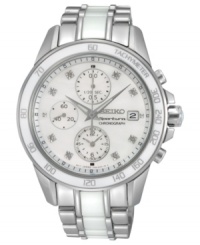Flaunt some subtle shimmer with the diamond accents on this elegant Sportura watch from Seiko. Flaunt some subtle shimmer with the diamond accents on this elegant Sportura watch from Seiko.