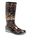 The rain won't dare bother you. Come out swinging with the fabulously fierce Cheetah rain boots by Bootsi Tootsi.