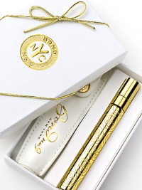 The go-everywhere, refillable gold-tone pocket spray, patterned with multiples of the Bond No. 9 token in its own white leatherette pouch. Notes of Peach blossoms, gardenia, tuberose, patchouli and cardamom. 0.25 oz. The go-everywhere, refillable gold-tone pocket spray, patterned with multiples of the Bond No. 9 token in its own white leatherette pouch. Notes of Peach blossoms, gardenia, tuberose, patchouli and cardamom. 0.25 oz.