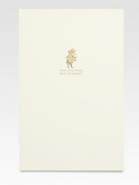 This tablet cover is stamped with a handbag-carrying piglet motif, hand-engraved in gold metallic ink, along with the text This Little Piggy Went To Market in black.50 sheetsAbout 4.25 X 6.5Hand-engravedMade in USA This tablet cover is stamped with a handbag-carrying piglet motif, hand-engraved in gold metallic ink, along with the text This Little Piggy Went To Market in black.50 sheetsAbout 4.25 X 6.5Hand-engravedMade in USA