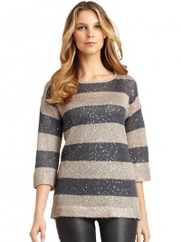 THE LOOKAllover stripes with sequin accentsElbow length sleevesRibbed knit trimTHE FITAbout 27 from shoulder to hemTHE MATERIALPolyester/mohairCARE & ORIGINDry cleanImportedModel shown is 5'9 (175cm) wearing US size Small.This item was originally available for purchase at Saks Fifth Avenue OFF 5TH stores. THE LOOKAllover stripes with sequin accentsElbow length sleevesRibbed knit trimTHE FITAbout 27 from shoulder to hemTHE MATERIALPolyester/mohairCARE & ORIGINDry cleanImportedModel shown is 5'9 (175cm) wearing US size Small.This item was originally available for purchase at Saks Fifth Avenue OFF 5TH stores.