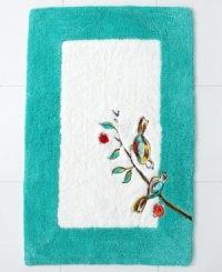 Featuring the blossoming branches and water-colored birds of the whimsical dinnerware pattern, the Chirp bath rug from Lenox Simply Fine brings the beauty of the outdoors right inside your bath. Featuring pure tufted cotton embellished with embroidery and appliqué details. Featuring the blossoming branches and water-colored birds of the whimsical dinnerware pattern, the Chirp bath rug from Lenox Simply Fine brings the beauty of the outdoors right inside your bath. Featuring pure tufted cotton embellished with embroidery and appliqué details.