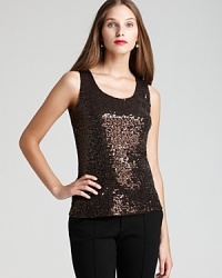 Lend chic luster to your everyday look with a sequin AK Anne Klein tank, perfect on it's own or styled under a blazer for serious fashion presence. Lend chic luster to your everyday look with a sequin AK Anne Klein tank, perfect on it's own or styled under a blazer for serious fashion presence.
