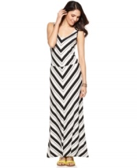 Rev them up when you wear Cha Cha Vente's chevron-stripe maxi dress! Try it with platform sandals to complete the look. Rev them up when you wear Cha Cha Vente's chevron-stripe maxi dress! Try it with platform sandals to complete the look.