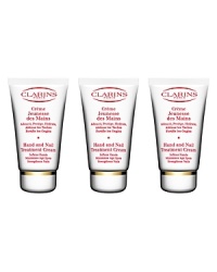 Three Discovery-Size Hand & Nail Treatment CreamsEmollient-rich treatment forms an invisible, protective glove that shields hands from the elements, minimizing signs of aging. Helps strengthen nails and condition cuticles. Three Discovery-Size Hand & Nail Treatment CreamsEmollient-rich treatment forms an invisible, protective glove that shields hands from the elements, minimizing signs of aging. Helps strengthen nails and condition cuticles.