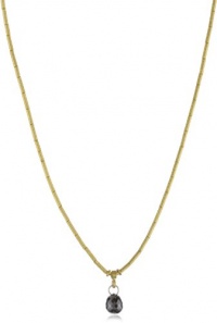 GURHAN Dark Mist Black Diamond Briolette and Gold Tube Necklace, 16 GURHAN Dark Mist Black Diamond Briolette and Gold Tube Necklace, 16