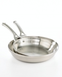 Fill your kitchen with sizzle and style. This exquisite, brushed stainless steel skillet features a sleek, curved vessel and tri-ply performance -- a heavy-gauge aluminum core bonded between two layers of stainless steel -- for ultimate culinary functionality. Lifetime warranty. Fill your kitchen with sizzle and style. This exquisite, brushed stainless steel skillet features a sleek, curved vessel and tri-ply performance -- a heavy-gauge aluminum core bonded between two layers of stainless steel -- for ultimate culinary functionality. Lifetime warranty.