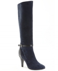 The slim ankle strap on Alfani's Tosha tall dress boots matches the covered heel perfectly, providing an awesome contrast agains the luxe smooth upper. The slim ankle strap on Alfani's Tosha tall dress boots matches the covered heel perfectly, providing an awesome contrast agains the luxe smooth upper.