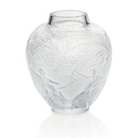 Originally designed by René Lalique in 1921, this large vase depicts archers in traditional Art Deco style. From Lalique. Originally designed by René Lalique in 1921, this large vase depicts archers in traditional Art Deco style. From Lalique.