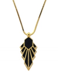 Look sharp with this necklace from Vince Camuto. Crafted from gold-tone mixed metal, the necklace features a trimmed black-enamel pendant adorned with glass crystal accents for a bit of sparkle. Approximate length: 30 inches. Approximate drop: 3 inches. Look sharp with this necklace from Vince Camuto. Crafted from gold-tone mixed metal, the necklace features a trimmed black-enamel pendant adorned with glass crystal accents for a bit of sparkle. Approximate length: 30 inches. Approximate drop: 3 inches.