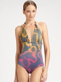 A design with immeasurable charm thanks to braided ties and a bohemian print.Knotted halter strap ties at neckKeyhole detail on frontBack tie closureFully lined92% polyester/8% elastaneHand washImported A design with immeasurable charm thanks to braided ties and a bohemian print.Knotted halter strap ties at neckKeyhole detail on frontBack tie closureFully lined92% polyester/8% elastaneHand washImported
