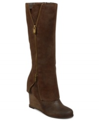 Liven up your look with the Fresh wedge boots by Fergie. They feature a cute round toe and an exposed zipper on the outside of the cuffed shaft. Liven up your look with the Fresh wedge boots by Fergie. They feature a cute round toe and an exposed zipper on the outside of the cuffed shaft.