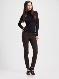 Luxe cotton twill with just a hint of stretch, tailored in a slim, casual silhouette.Zip fly Five-pocket style Plain back patch pockets Low rise, about 8 Inseam, about 29 98% cotton/2% Lycra; machine wash Made in USA of imported fabric Luxe cotton twill with just a hint of stretch, tailored in a slim, casual silhouette.Zip fly Five-pocket style Plain back patch pockets Low rise, about 8 Inseam, about 29 98% cotton/2% Lycra; machine wash Made in USA of imported fabric