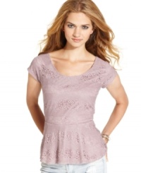 Doll-up in trend-right style with this lace peplum top from American Rag! For a look that mixes rugged cool with sweet, feminine style, rock the top with a great pair of distressed jeans. Doll-up in trend-right style with this lace peplum top from American Rag! For a look that mixes rugged cool with sweet, feminine style, rock the top with a great pair of distressed jeans.