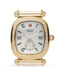 Be fashionably on time. With a mother-of-pearl dial and diamond-dusted bezel, Michele's caber chronograph is a glamorous take on a classic style. Be fashionably on time. With a mother-of-pearl dial and diamond-dusted bezel, Michele's caber chronograph is a glamorous take on a classic style.