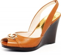 MICHAEL KORS ROCHELLE SLINGBACK WEDGE TAN LUGGAGE LEATHER WOMEN SHOE SIZE 9 M MICHAEL KORS ROCHELLE SLINGBACK WEDGE TAN LUGGAGE LEATHER WOMEN SHOE SIZE 9 M
