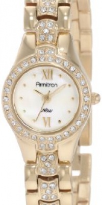 Armitron Women's 75/3998MPGP Swarovski Crystal Accented Gold-Tone Mother-Of-Pearl Dial Bracelet Watch