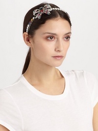 A charming embellishment to any hairstyle, this sweet, Swarvoski crystal accented design is the perfect pop of color. Swarvoski crystalsGlass pearlsPolished steelMade in Italy