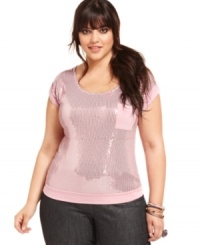 Sparkle on in American Rag's plus size sequin top, featuring a great fit and plenty of shine on casual days! Sparkle on in American Rag's plus size sequin top, featuring a great fit and plenty of shine on casual days!