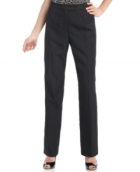 Chic pinstripes elevate classically-cut trousers from Kasper for a unique yet totally polished look. Chic pinstripes elevate classically-cut trousers from Kasper for a unique yet totally polished look.
