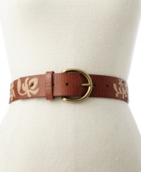 Country charm and a vintage vibe combine on this goes-with-everything belt by Fossil featuring floral embroidery. Country charm and a vintage vibe combine on this goes-with-everything belt by Fossil featuring floral embroidery.