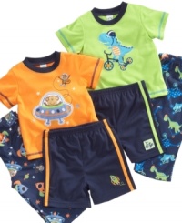 Sweet dreams. He'll happily drift off to sleep thinking about his next great adventure in this shirt, short and pant pajama set from Little Me. Sweet dreams. He'll happily drift off to sleep thinking about his next great adventure in this shirt, short and pant pajama set from Little Me.